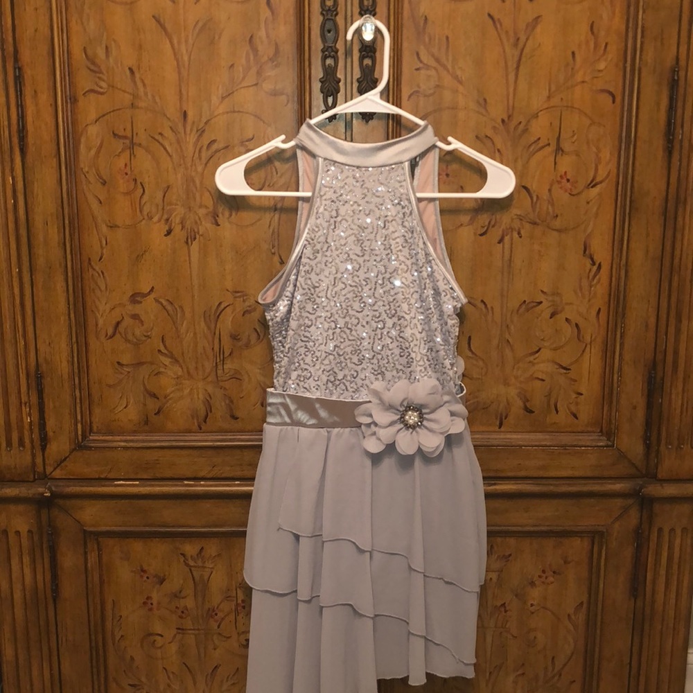 Silver dance dress with hair clip
